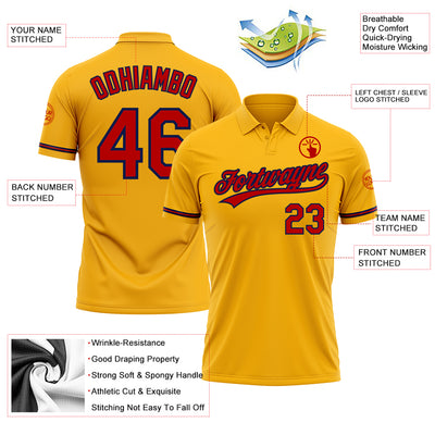 Custom Gold Red-Navy Performance Vapor Golf Polo Shirt