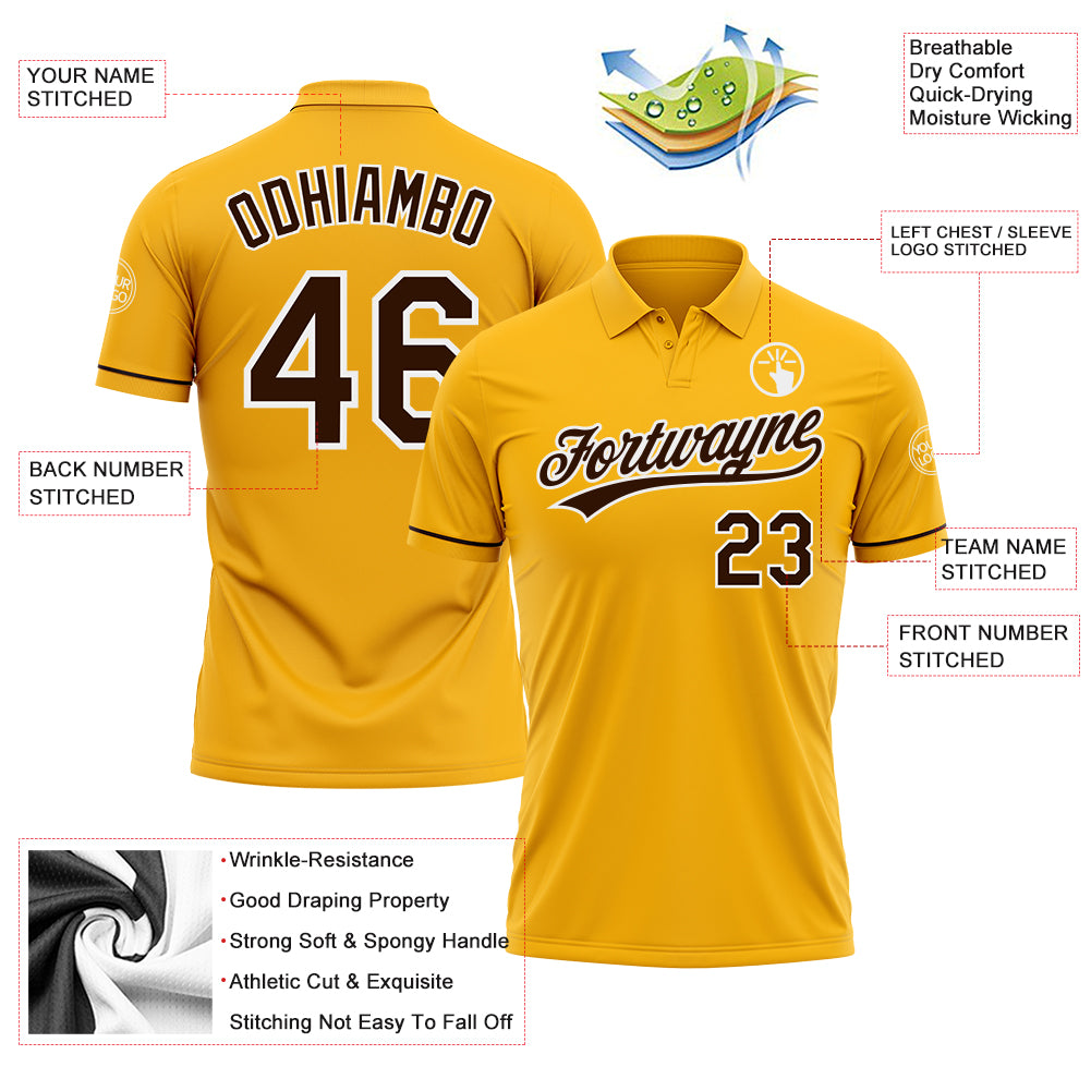 Custom Gold Brown-White Performance Vapor Golf Polo Shirt