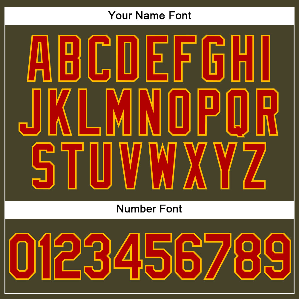 Custom Olive Red-Gold Performance Vapor Salute To Service Golf Polo Shirt