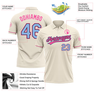 Custom Cream Light Blue Black-Pink Performance Vapor Golf Polo Shirt