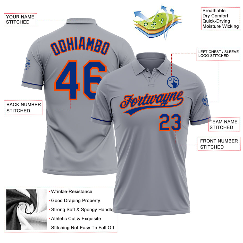 Custom Gray Royal-Orange Performance Vapor Golf Polo Shirt