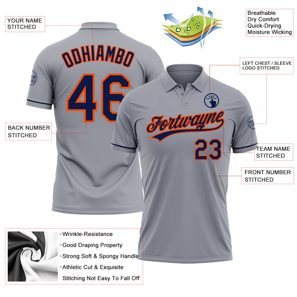 Custom Gray Navy-Orange Performance Vapor Golf Polo Shirt