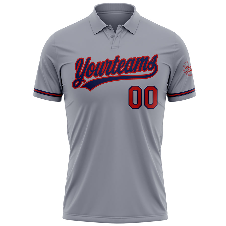 Custom Gray Red-Navy Performance Vapor Golf Polo Shirt