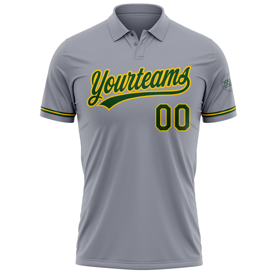 Custom Gray Green-Yellow Performance Vapor Golf Polo Shirt