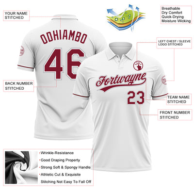 Custom White Crimson-Gray Performance Vapor Golf Polo Shirt