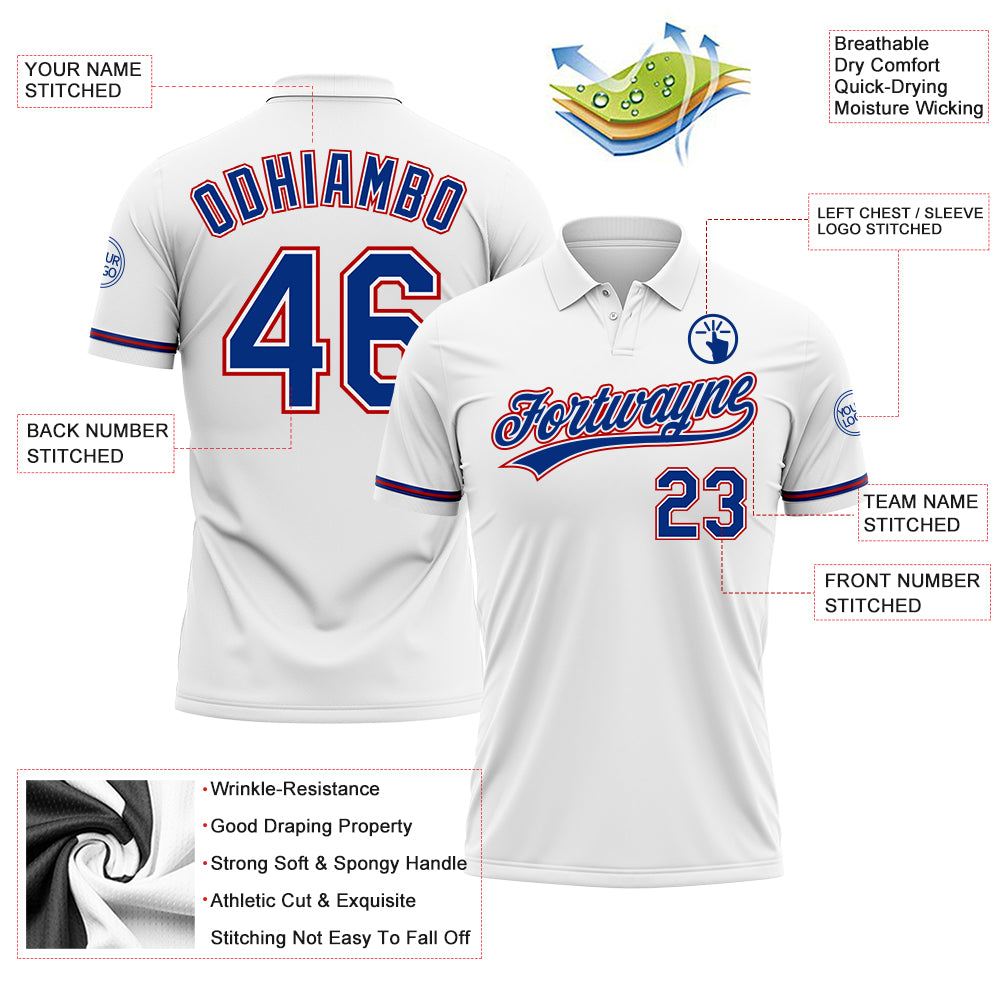 Custom White Royal-Red Performance Vapor Golf Polo Shirt