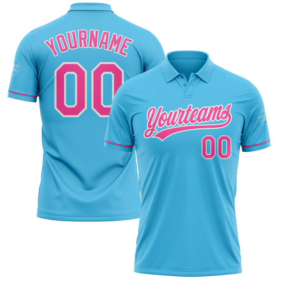 Custom Sky Blue Pink-White Performance Vapor Golf Polo Shirt
