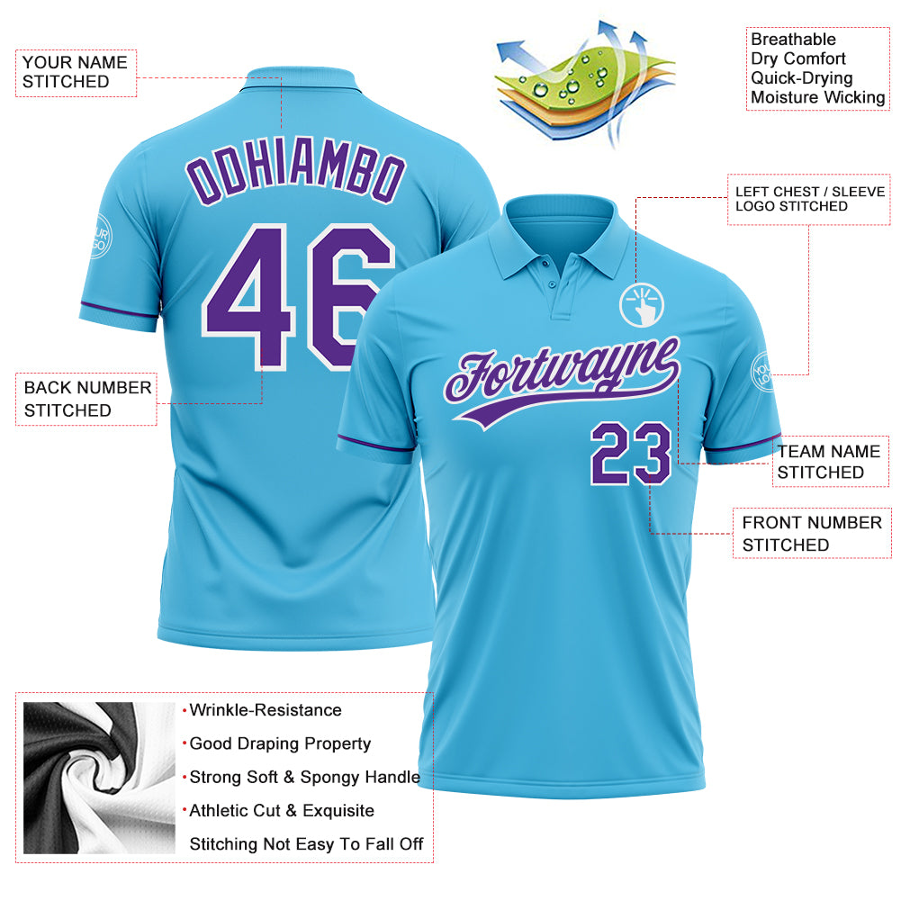 Custom Sky Blue Purple-White Performance Vapor Golf Polo Shirt