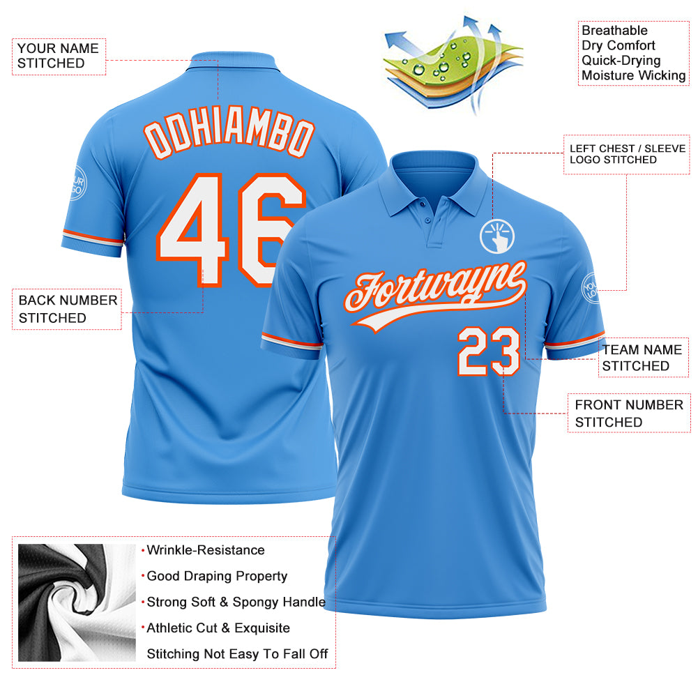 Custom Powder Blue White-Orange Performance Vapor Golf Polo Shirt