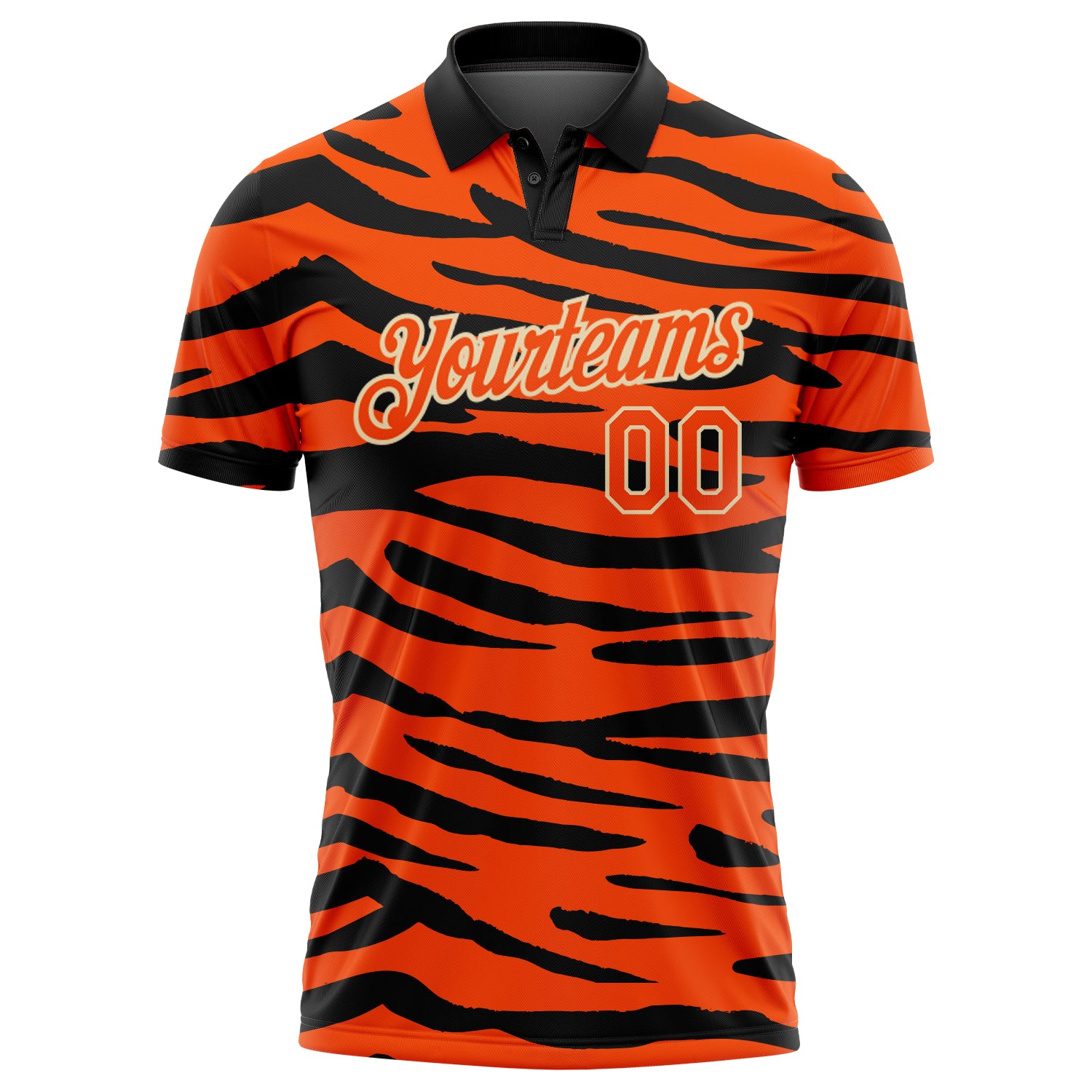 Custom 3D Pattern Golf Polo Shirt Orange Cream-Black Design Tiger