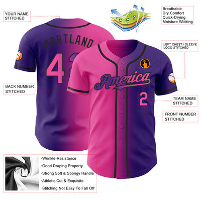 Custom Purple Pink-Black Authentic Gradient Fashion Baseball Jersey
