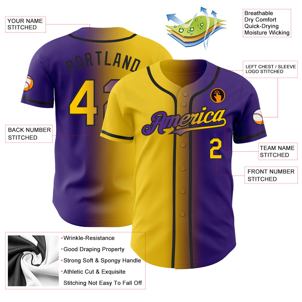 Cheap Custom Thunder Blue Purple-Yellow Authentic Baseball Jersey