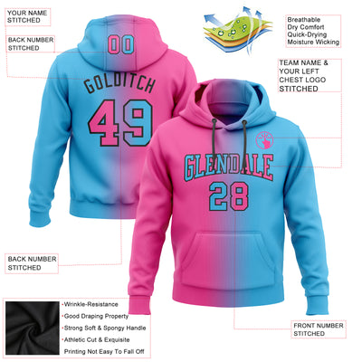 Custom Stitched Sky Blue Pink-Black Gradient Fashion Sports Pullover Sweatshirt Hoodie