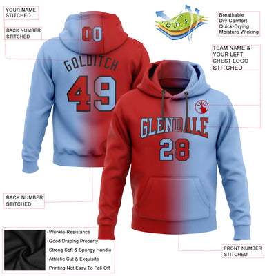 Custom Stitched Light Blue Red-Black Gradient Fashion Sports Pullover Sweatshirt Hoodie