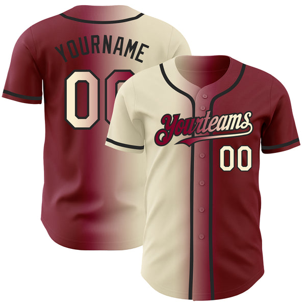 Custom Gradient Fashion Baseball Jersey Maroon Cream-Black