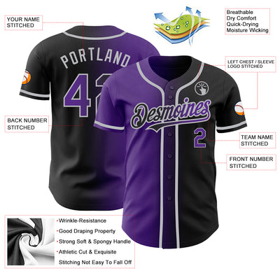 Custom Black Purple-Gray Authentic Gradient Fashion Baseball Jersey
