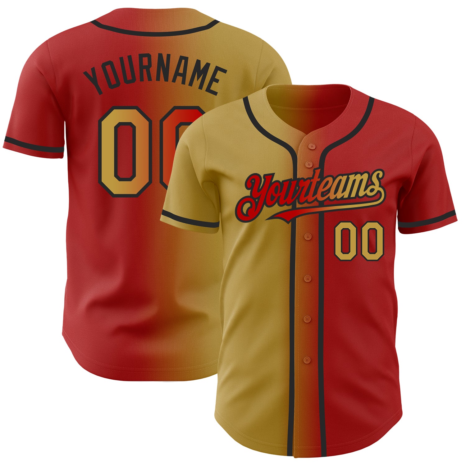 Custom Red Baseball Jersey Old Gold-Black Authentic Gradient