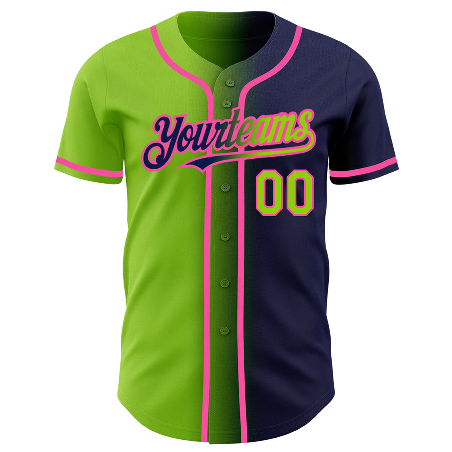 Custom Navy Neon Green-Pink Authentic Gradient Fashion Baseball Jersey