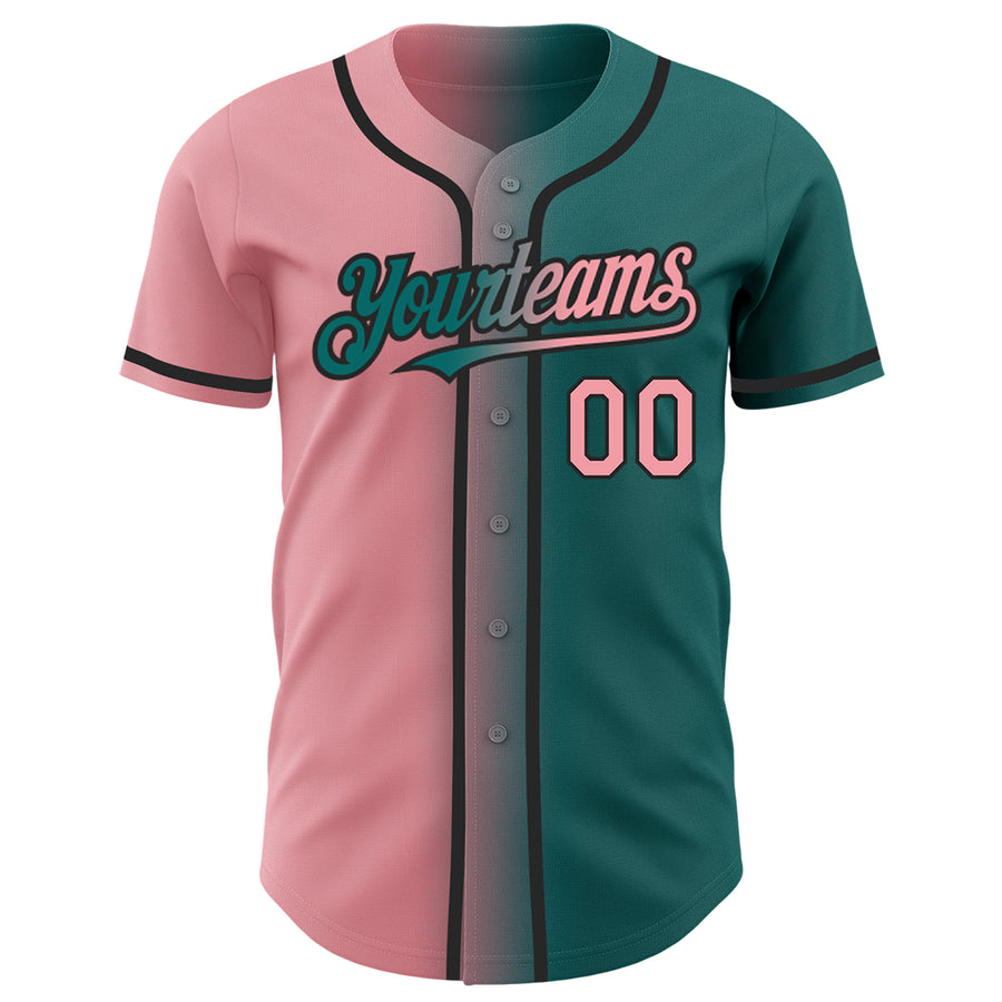Custom Teal Medium Pink-Black Authentic Gradient Fashion Baseball Jersey