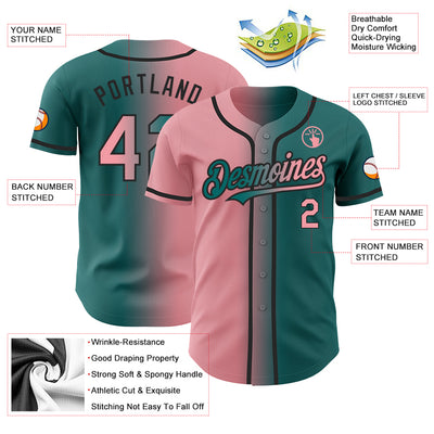 Custom Teal Medium Pink-Black Authentic Gradient Fashion Baseball Jersey