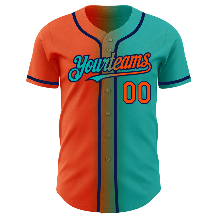 Custom Aqua Orange-Navy Authentic Gradient Fashion Baseball Jersey