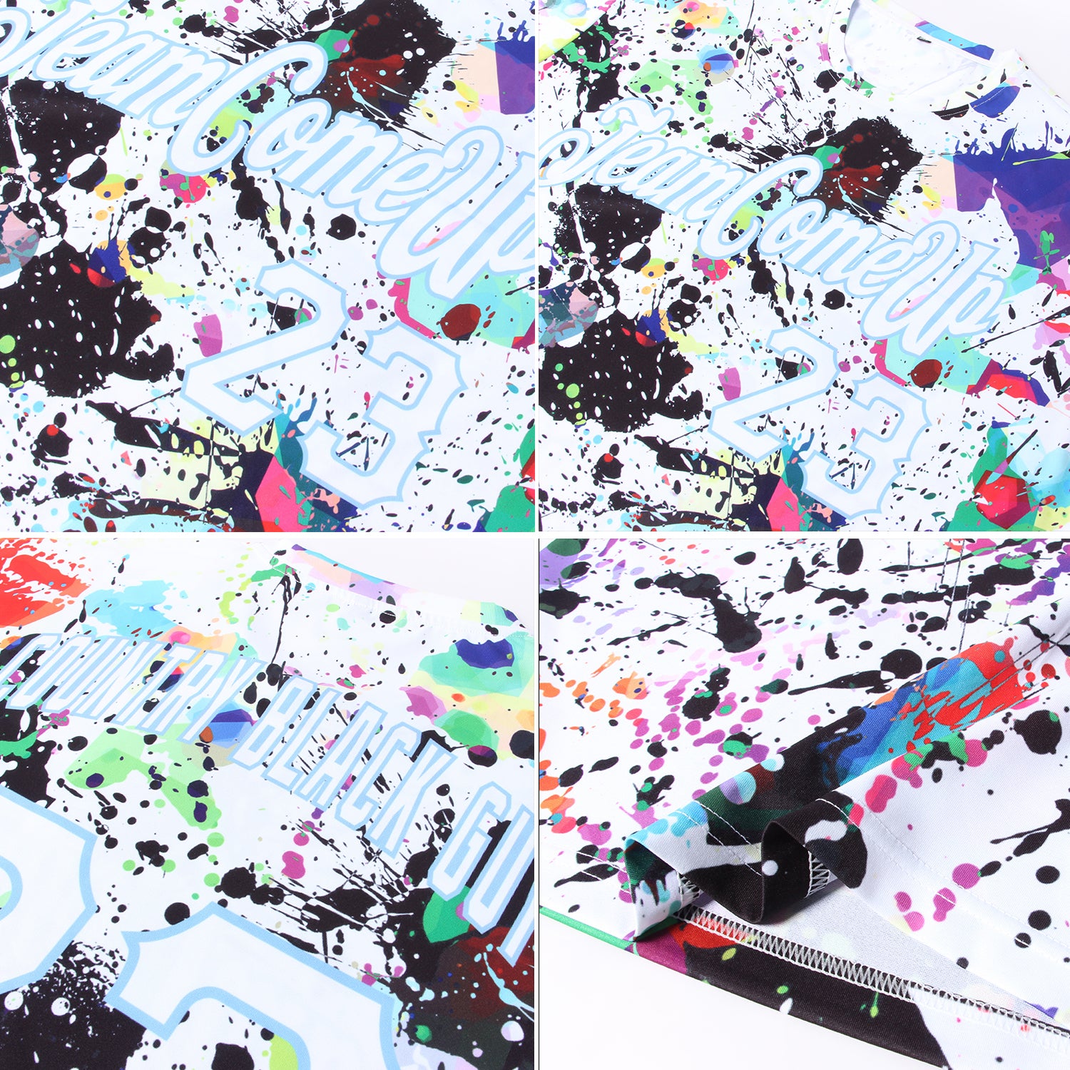 Custom Splashes Graffiti Pattern White-Light Blue 3D Performance T-Shirt