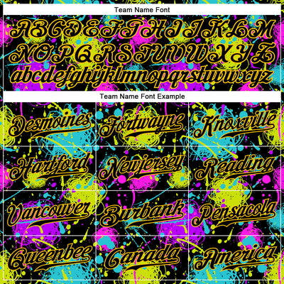 Custom Graffiti Pattern Black-Gold 3D Neon Splatter Authentic Baseball Jersey