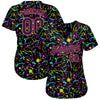Custom Graffiti Pattern Black-Pink 3D Neon Splatter Authentic Baseball Jersey