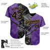 Custom Graffiti Pattern Black Purple-Old Gold 3D Scratch Authentic Baseball Jersey