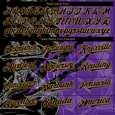Custom Graffiti Pattern Black Purple-Old Gold 3D Scratch Authentic Baseball Jersey