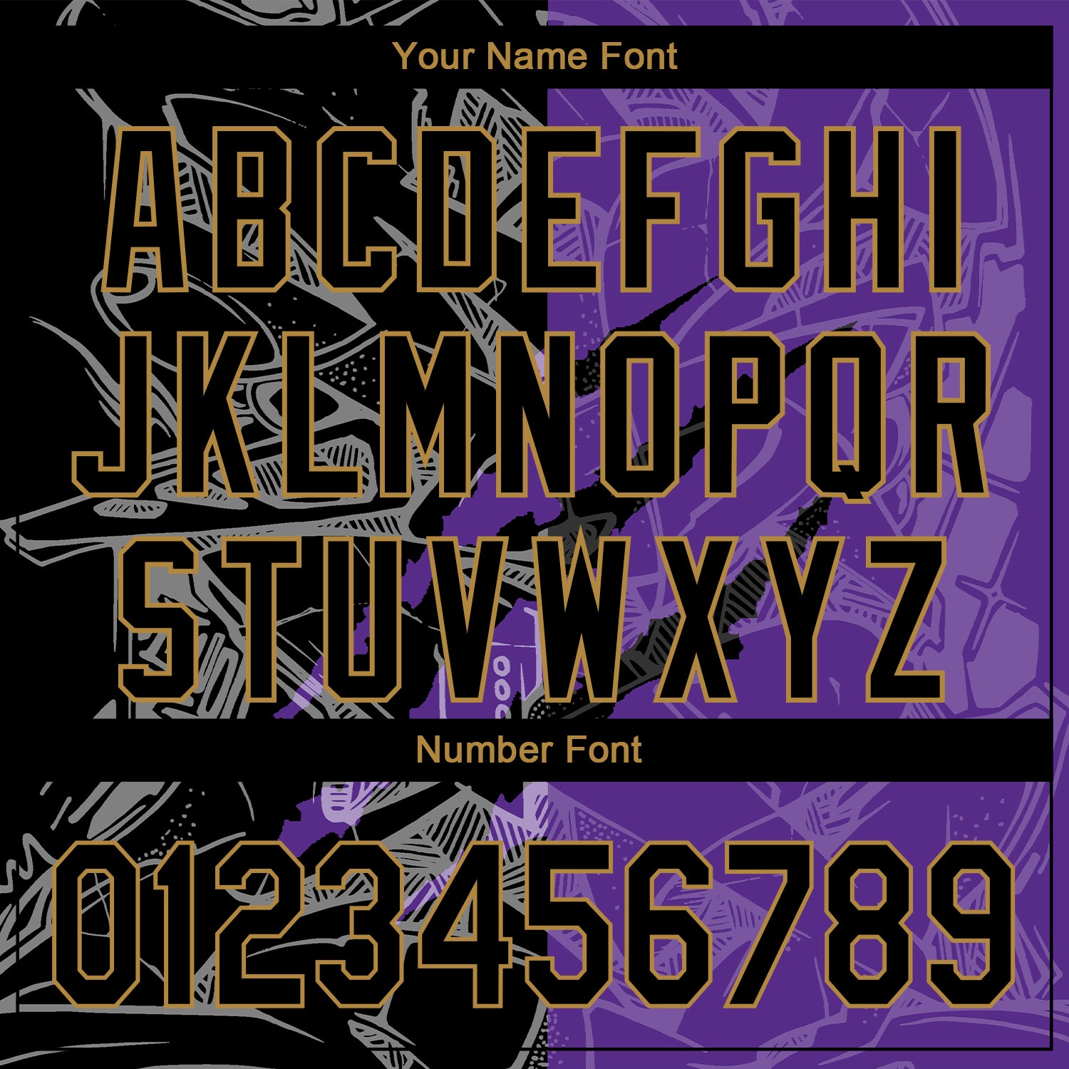 Custom Graffiti Pattern Black Purple-Old Gold 3D Scratch Authentic Baseball Jersey