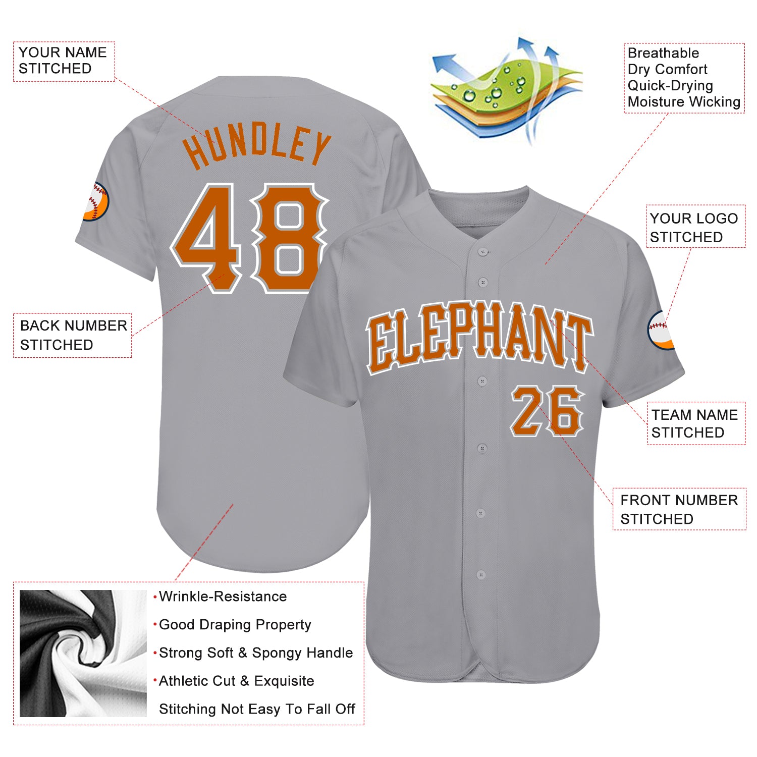 Custom Gray Texas Orange-White Authentic Baseball Jersey