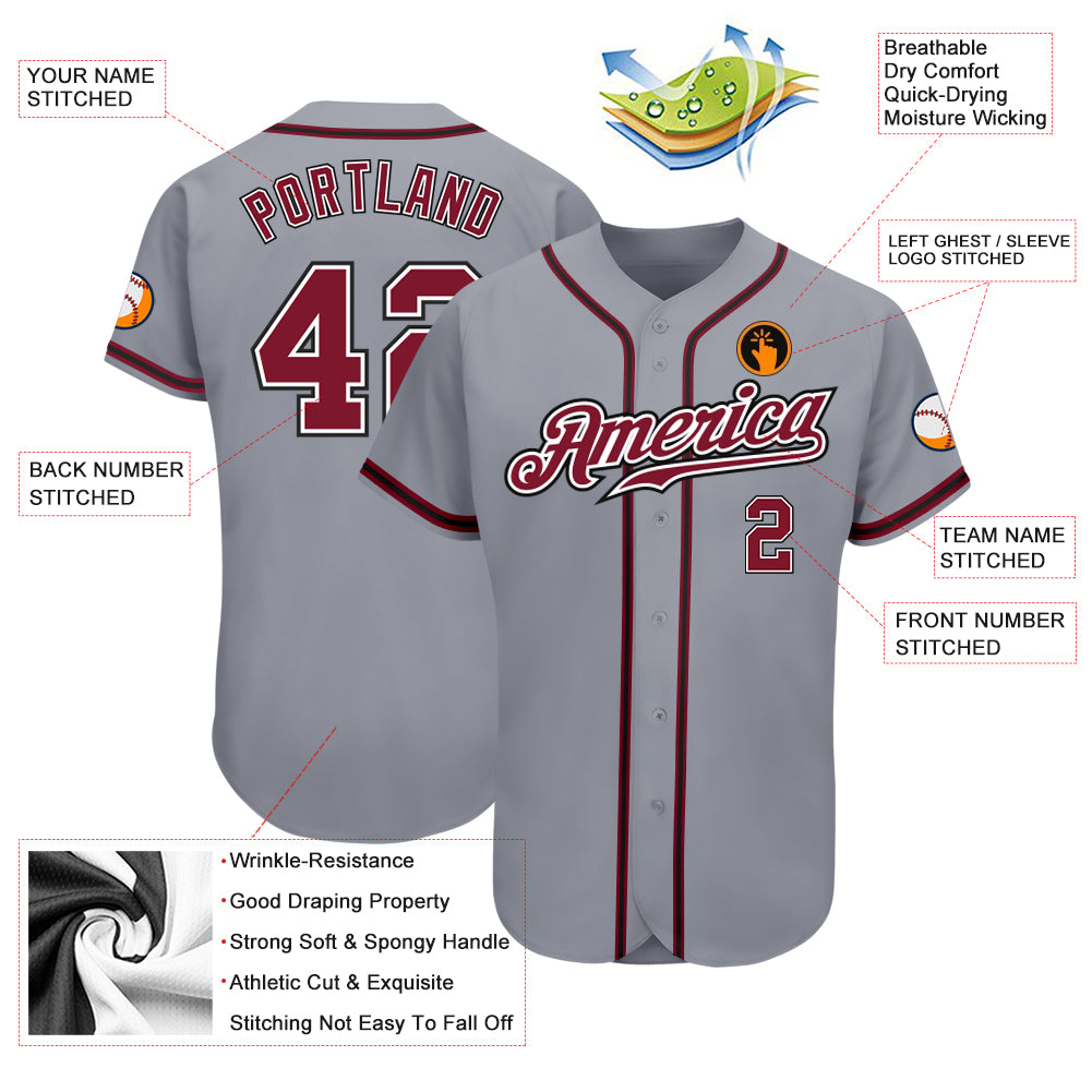Custom Gray Crimson-Black Authentic Baseball Jersey