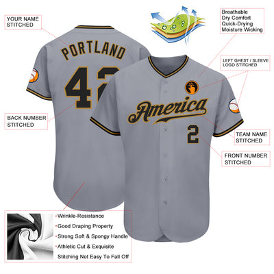 Custom Gray Black-Old Gold Authentic Baseball Jersey