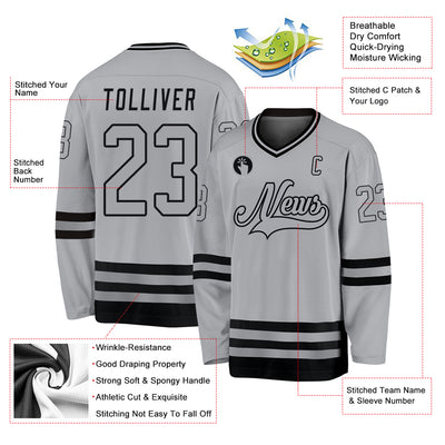 Custom Gray Gray-Black Hockey Jersey