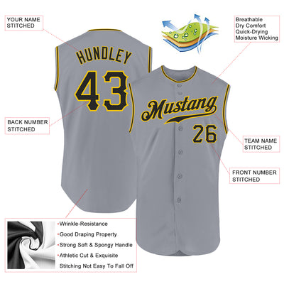 Custom Gray Black-Gold Authentic Sleeveless Baseball Jersey