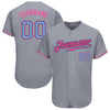 Custom Gray Light Blue-Pink Authentic Baseball Jersey