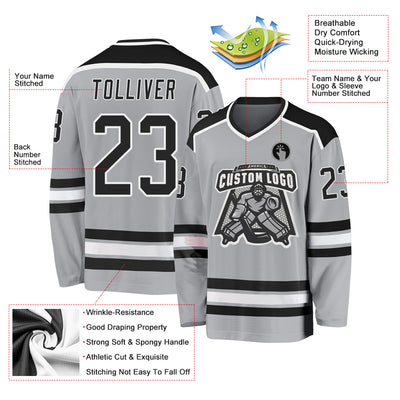 Custom Gray Black-White Hockey Jersey