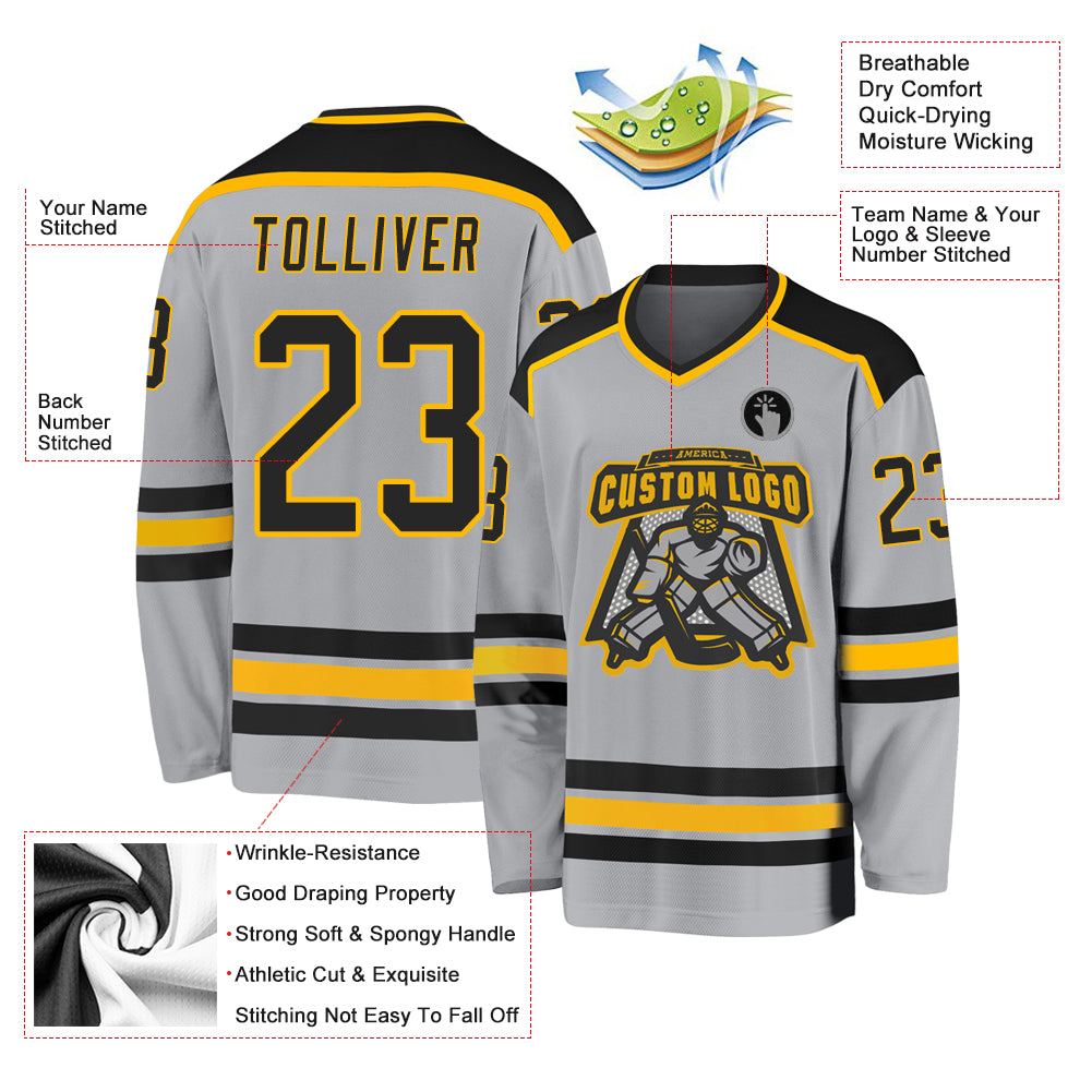 Custom Gray Black-Gold Hockey Jersey