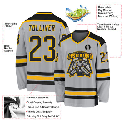 Custom Gray Black-Gold Hockey Jersey