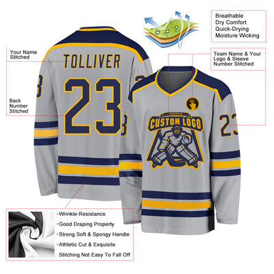 Custom Gray Navy-Gold Hockey Jersey