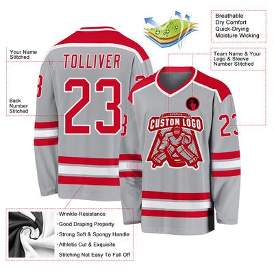 Custom Gray Red-White Hockey Jersey