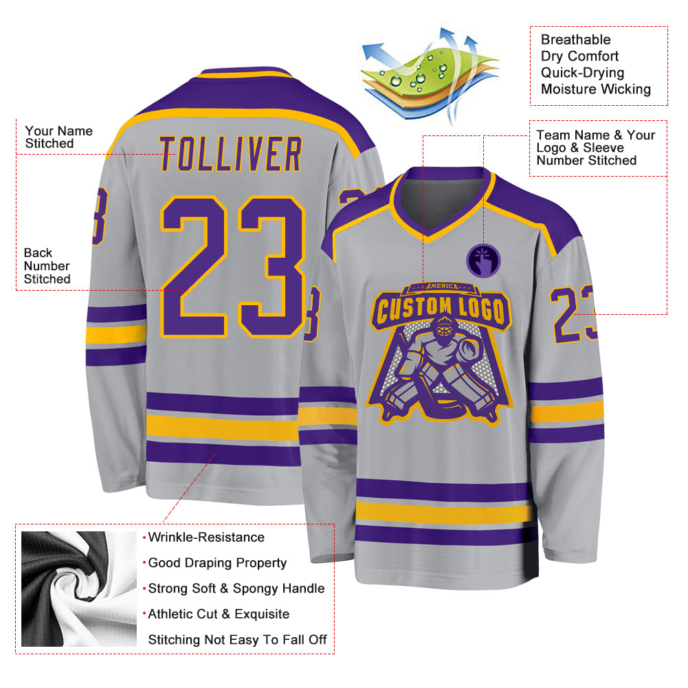 Custom Gray Purple-Gold Hockey Jersey