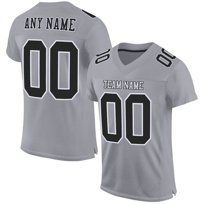 Custom Gray Black-White Mesh Authentic Football Jersey
