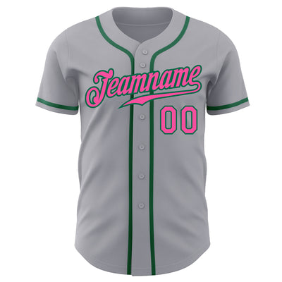Custom Gray Pink-Kelly Green Authentic Baseball Jersey