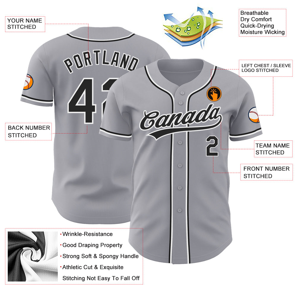 Custom Gray Black-White Authentic Baseball Jersey