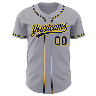 Custom Gray Navy-Gold Authentic Baseball Jersey