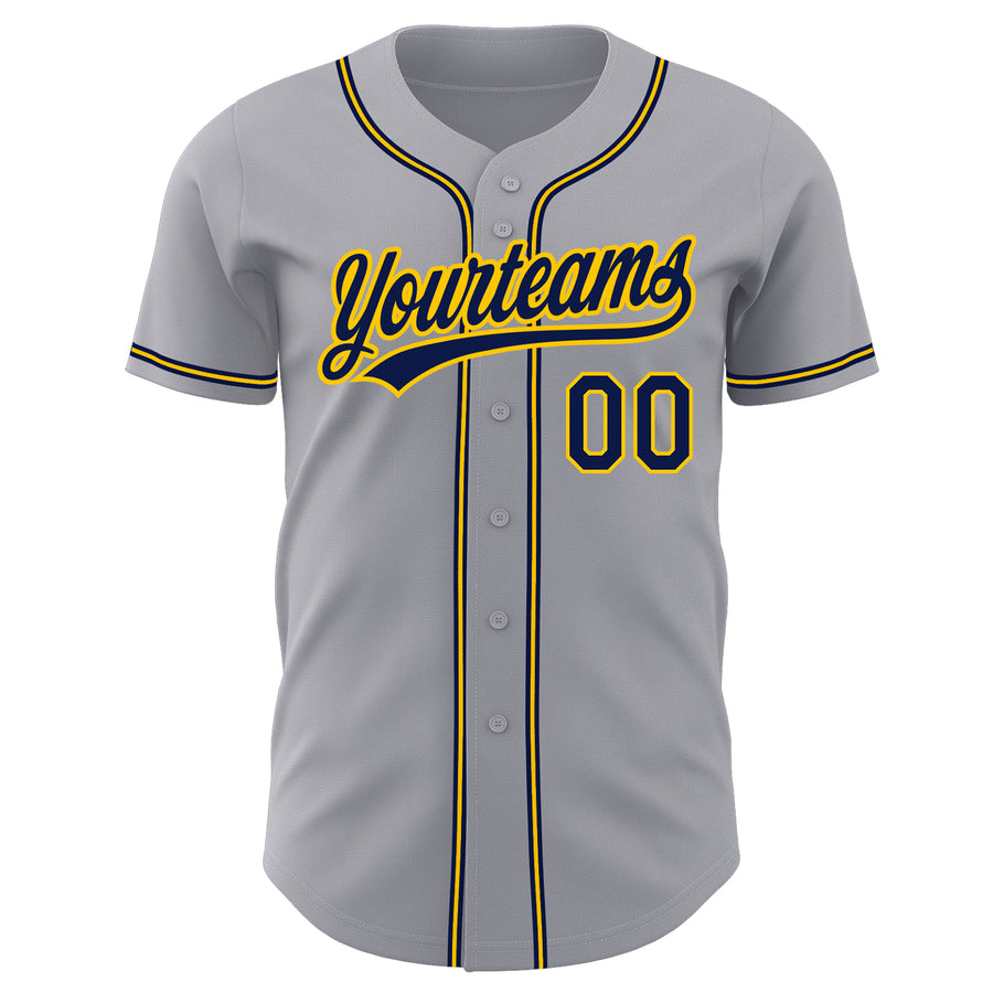 Custom Gray Navy-Gold Authentic Baseball Jersey