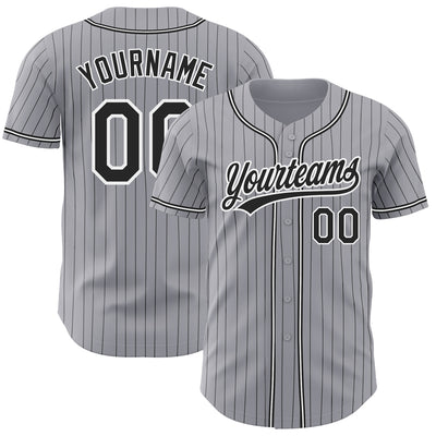 Custom Gray Black Pinstripe Black-White Authentic Baseball Jersey