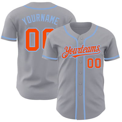 Custom Gray Orange-Light Blue Authentic Baseball Jersey